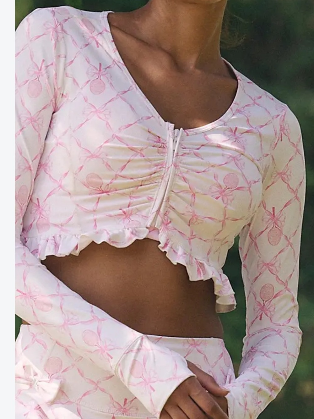 LoveShackFancy Medway zip up jacket White and pink crop